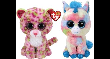 Ty - Knuffel - Beanie Buddy - Lainey Leopard & Blitz Unicorn