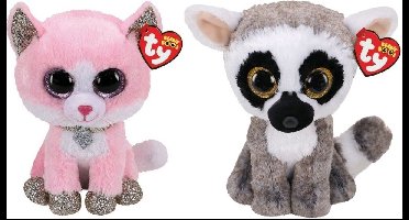 Ty - Knuffel - Beanie Buddy - Fiona Pink Cat & Linus Lemur