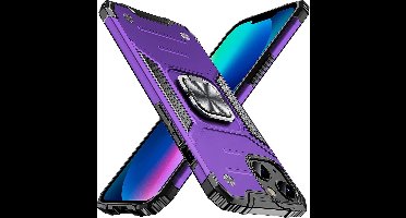 Hoesje Geschikt voor iPhone 13 Pro Max - Heavy Duty Armor Hoesje met Kickstand ringhouder – Paars