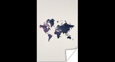 Poster Wereldkaart - Glitter - Blauw - Roze - 20x30 cm