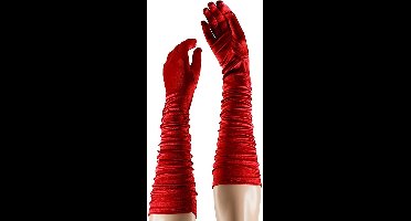 Apollo - Satijnen handschoenen gerimpeld - Rood - One Size - Kanten handschoenen - Bruidshandschoenen - Lange handschoenen - Carnaval