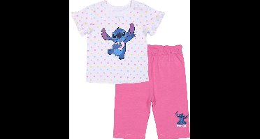 Disney Stitch - Wit en roze katoenen babyset met stippen, t-shirt en korte broek / 68