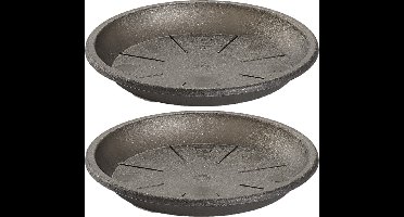 PlasticForte Opvangschaal Plantenpot - 3x stuks - antractiet - D32 cm - Kunststof - voor pot Dia 40/45 cm - onderbord