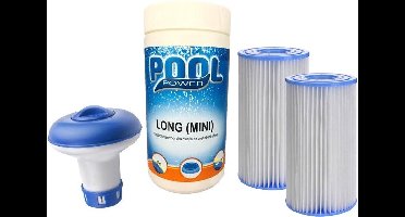 2x Intex A filter cartridge set met 1kg chloortabletten en chloordrijver pakket