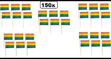 150x Cocktailprikker vlag Rainbow Cocktail prikker festival thema feest