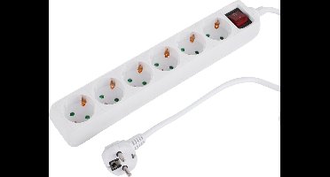 Q-Link stekkerdoos - 6-voudig - randaarde - met schakelaar - 3 x 1.5 mm² - 1.5 m - wit