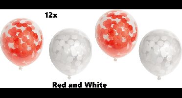 12x Confetti ballonnen Red and white - papier confetti - Festival thema feest ballon verjaardag