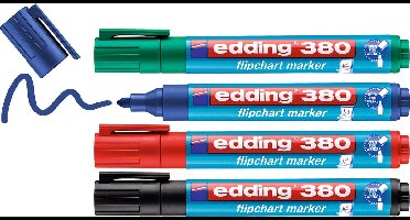 edding 380/4 S flipovermarker set - zwart, rood, blauw, groen - ronde punt 1,5-3mm - gemaakt voor flipcharts - drukt niet door op papier