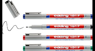 edding 151 S/4 F Non-permanent pen set - assorti 4 stuks: zwart, rood, blauw, groen - 0,3mm