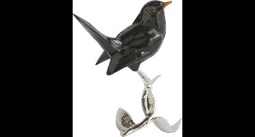 MadDeco – beeldje – zwarte vogel – verzilverd – voetstuk
