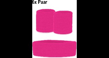 6x Zweetbandjes set neon roze 3-dlg - Sport