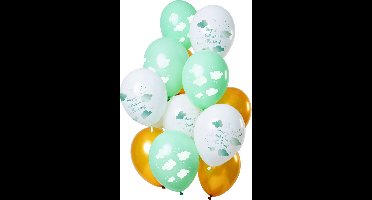 Folat - Ballonnen Groen-Goud Hooray, Baby on the way 30cm - 12 stuks