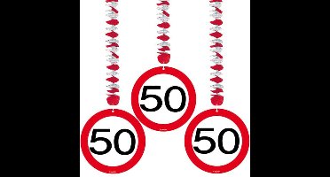 Folat - Hangdecoratie verkeersbord 50 (3 stuks)
