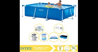 Intex Rectangular Frame Zwembad - Opzetzwembad - 260x160x65 cm - Inclusief Solarzeil Pro, Onderhoudspakket, Zwembadpomp, Filter, Grondzeil en Stofzuiger
