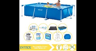 Intex Rectangular Frame Zwembad - Opzetzwembad - 260x160x65 cm - Inclusief Afdekzeil, Onderhoudspakket, Zwembadpomp, Filter, Onderhoudsset, Solar Mat, Trap, Voetenbad en Zwembadtegels