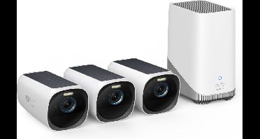 eufy Security - eufyCam 3 Set met 3 camera's - Zwart en wit,4K draadloos Beveiligingscamerasysteem met geïntegreerd zonnepaneel - AI gezichtsherkenning