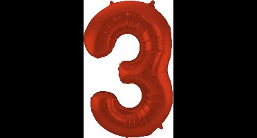 Folat - Folieballon Cijfer 3 Rood Metallic Mat - 86 cm