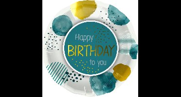 Folat - Folieballon Verjaardag Teal/Goud - 45 cm