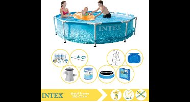 Intex Metal Frame Zwembad - Opzetzwembad - 305x76 cm - Inclusief Solarzeil Pro, Onderhoudspakket, Zwembadpomp, Filter, Onderhoudsset, Trap, Voetenbad en Zwembadtegels