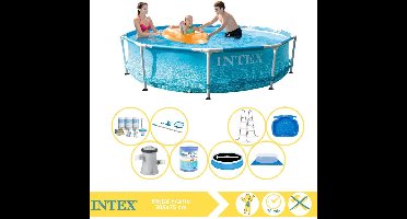 Intex Beachside Metal Frame Zwembad - Opzetzwembad - 305x76 cm - Inclusief Solarzeil Pro, Onderhoudspakket, Filter, Grondzeil, Onderhoudsset, Trap en Voetenbad
