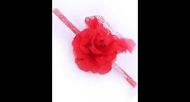 Broche roos met tube en veertjes(speld en haarclip)ROOD/WIT