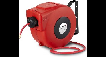 Haspel perslucht 25 m Ø 3/8 10 bar PP met automatische oprol en zwenkbare muurbeugel MW Tools HAL01025CG