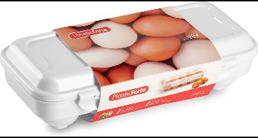Plasticforte Eierdoos - koelkast organizer eierhouder - 10 eieren - wit - kunststof - 27 x 12,5 cm