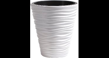 Prosperplast Plantenpot/bloempot Sand Dunes - buiten/binnen - kunststof - wit - D30 x H33 cm - met binnenpot