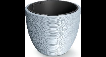 Prosperplast Plantenpot/bloempot Furu Stripes - buiten/binnen - kunststof - lichtgrijs - D40 x H40 cm - met binnenpot