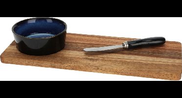 Excellent Houseware Serveerplank/borrelplank - hapjes - keramiek - blauw - incl. mesje