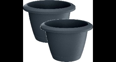 2x Stuks kunststof Respana bloempotten/plantenpotten antraciet 14 cm inclusief onderzetter - Kleine bloempotjes/plantenpotjes