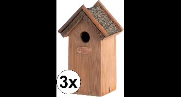 3x Houten vogelhuisjes met bitumen dakje 16x22 cm