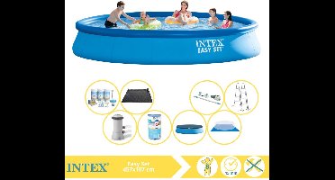 Intex Easy Set Zwembad - Opblaaszwembad - 457x107 cm - Inclusief Onderhoudspakket, Filter, Stofzuiger en Solar Mat