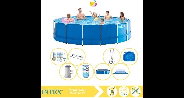 Intex Metal Frame Zwembad - Opzetzwembad - 457x122 cm - Inclusief Onderhoudspakket, Filter, Stofzuiger en Voetenbad