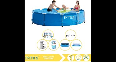 Intex Metal Frame Zwembad - Opzetzwembad - 366x76 cm - Inclusief Afdekzeil, Onderhoudspakket, Filter, Grondzeil en Stofzuiger
