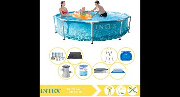 Intex Beachside Metal Frame Zwembad - Opzetzwembad - 305x76 cm - Inclusief Afdekzeil, Onderhoudspakket, Filter, Grondzeil, Solar Mat, Trap en Voetenbad