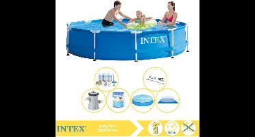 Intex Rond Frame Zwembad - 305 x 76 cm - Blauw - Inclusief Solarzeil - Onderhoudspakket - Zwembadfilterpomp - Filter - Grondzeil - Stofzuiger - 7-delig