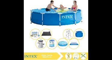 Intex Metal Frame Zwembad - Opzetzwembad - 305x76 cm - Inclusief Solarzeil, Onderhoudspakket, Filter, Grondzeil, Solar Mat, Trap en Voetenbad