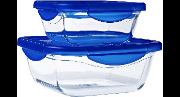 Pyrex - Cook & Go Schaal Vierkant met Deksel Set van 2 Stuks - Borosilicaatglas - Transparant -