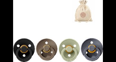 BIBS fopspenen T1 + speenzakje BolleToet - black, dark oak, iron, sage - 0-6 maanden
