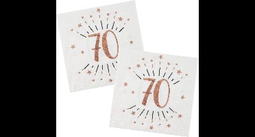 Verjaardag feest servetten leeftijd - 20x - 70 jaar - rose goud - 33 x 33 cm