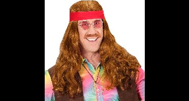 Pruik, Hippie Met Hoofdband En Snor
