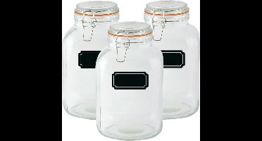 Weckpotten/inmaakpotten - 3x - 3L - glas - met beugelsluiting - incl. etiketten