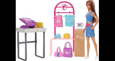 Barbie winkel - Maak- en Verkoopboetiek, speelset met uitstalrek en folie - Barbie pop