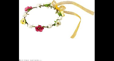 Haarband bloemen wit rood geel met lint