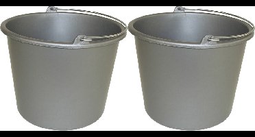 Huishoud emmer - 2x - grijs - kunststof - 12 liter - D29 x H35 cm