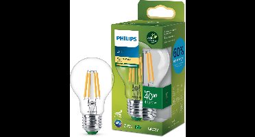 Philips UltraEfficient LED lamp - Transparant - 40W - E27 fitting - Warmwit licht: 2700K - Bespaar op energiekosten