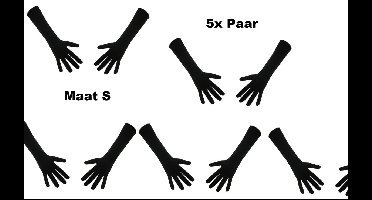 5x Paar handschoenen nylon lang zwart mt.S – Themafeest Sinterklaas Pieten gala festival