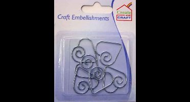 Create and Craft - embellishments zilver metaal - 6x paperclips hartje - hartvorm paperclip - hart - kaart decoratie - art journal