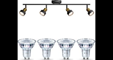 Philips Conduit Opbouwspot (Zwart/Goud) - Warmwit Licht - Plafondspot met 4 Lichtpunten - GU10 - SceneSwitch - Eenvoudig Dimbaar met Je Klassieke Schakelaar